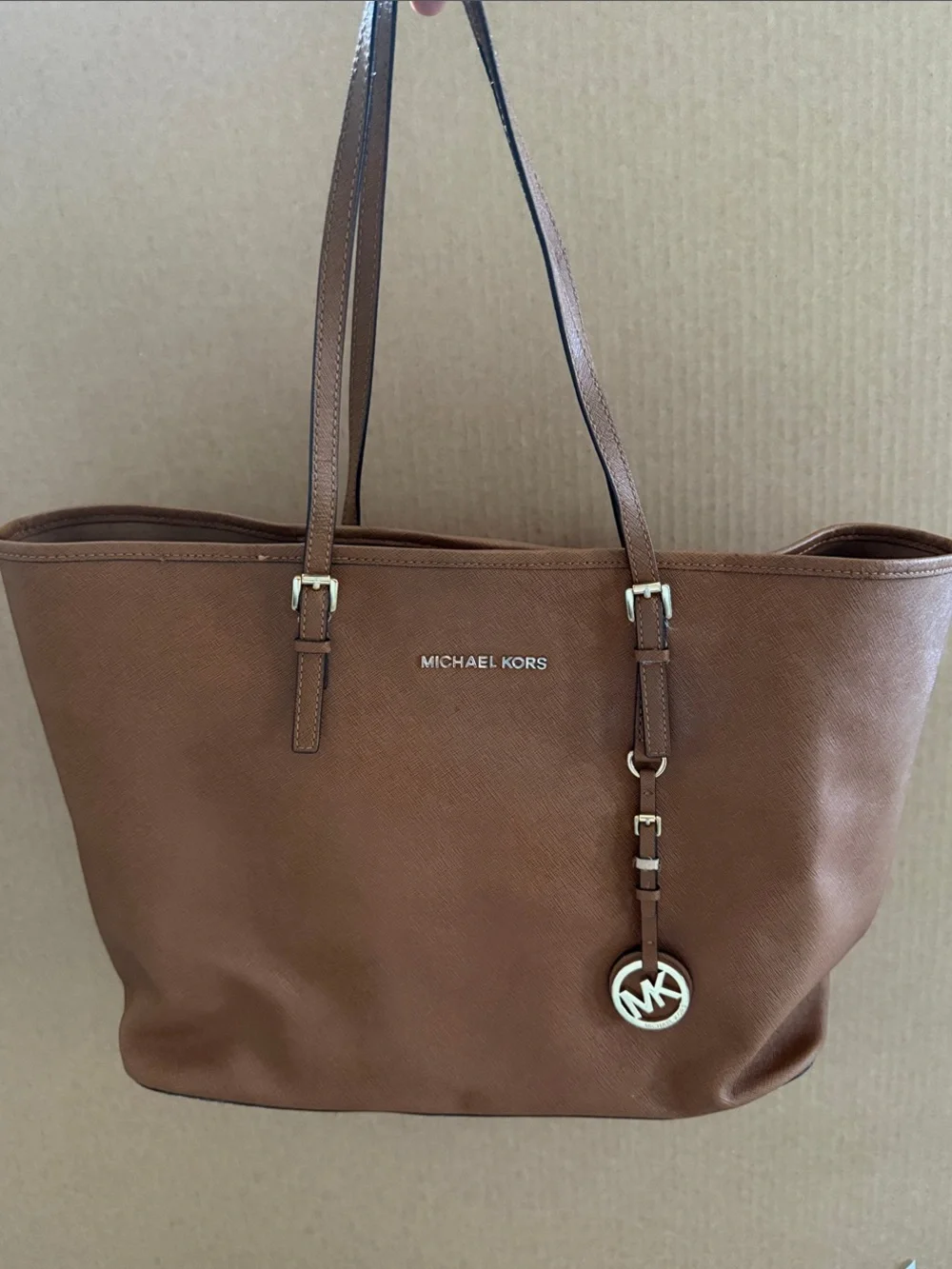 Michael Kors Chestnut Leather Tote with Logo Charm